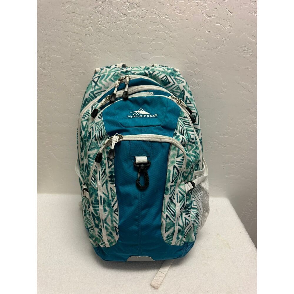 High Sierra Teal White Patterned Backpack Multiple Compartment SuspensionSystem